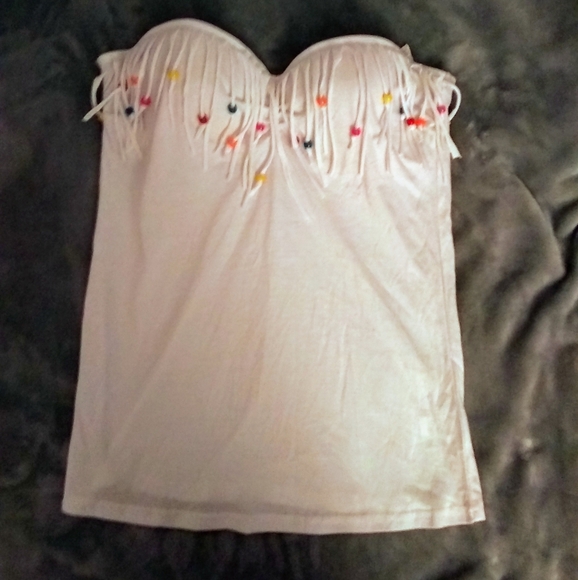 Fun retro bead fringe baendo/strapless top - Picture 4 of 10